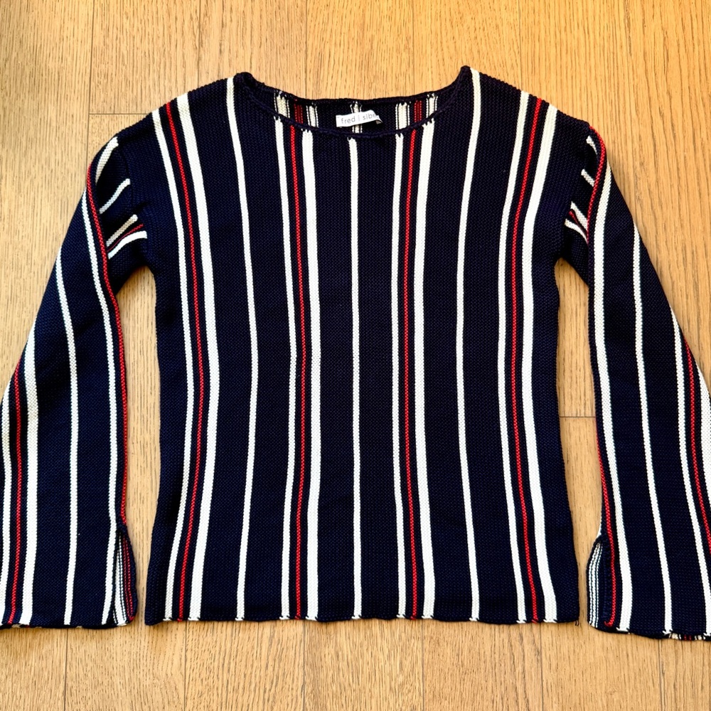 Navy White Red Vertical Stripe Sweater - NWOT